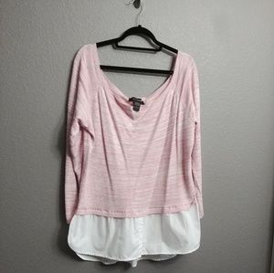 Off Shoulder Pink Sweater w/ Button Down Trim